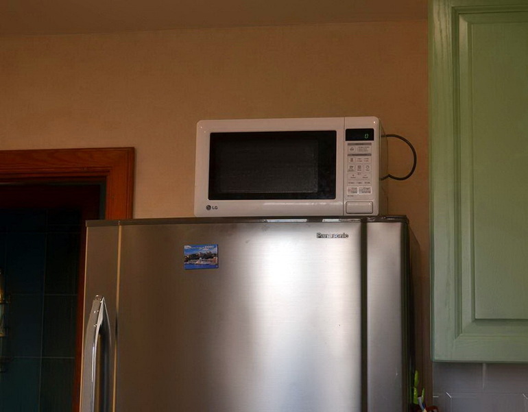 You can put a microwave on the refrigerator
