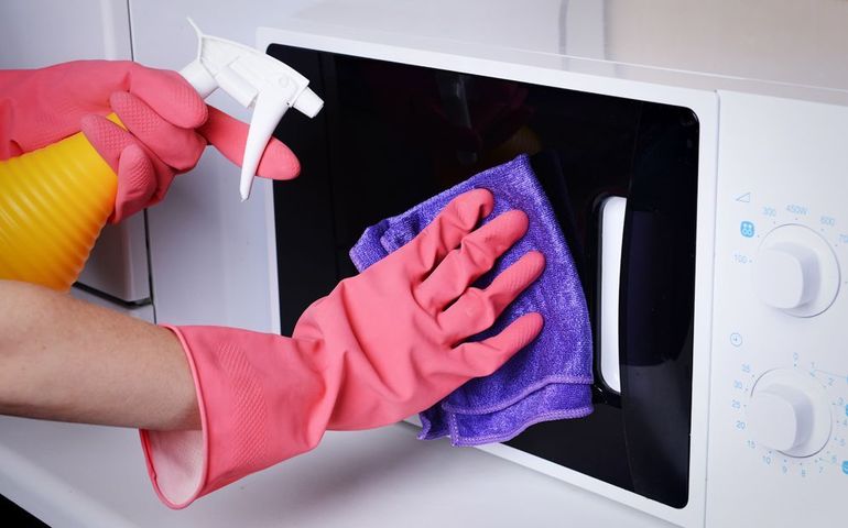 Mikrodalganın yıkanması: Bir mikrodalga fırının beyazlatılması, evde .